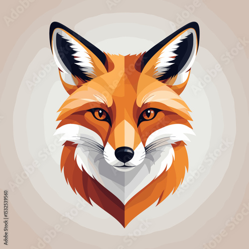 Realistic vector illustration of a red fox head with sharp details and geometric stylization on neutral background