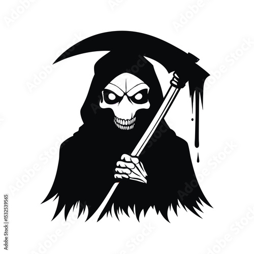 "Vector Illustration of Grim Reaper with Scythe – Dark Death Figure in Minimalist Style"