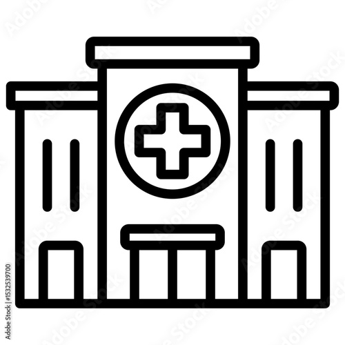 Medical Facility Outline Style - Hospital building with medical cross, symbolizing available emergency healthcare and workplace safety access