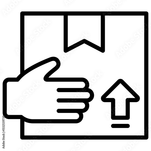 Package Handling Outline Style - Hand and package with arrow up, representing safe lifting, handling, and shipping procedures