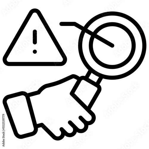 Risk Investigation Outline Style - Hand, warning sign, and magnifier representing collaborative risk analysis and resolution