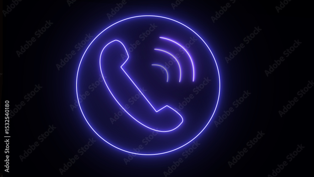 Obraz premium Abstract neon light telephone icon animation. concept of call icon,Abstract neon light telephone icon animation. concept of call icon