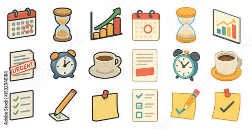 Productivity tools outline icons set – linear, task management, workflow essentials