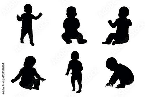Baby silhouettes vector illustration set.