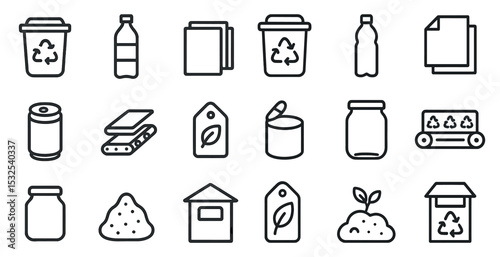 Recycling and waste management outline icons set – eco, environment, sustainability visuals