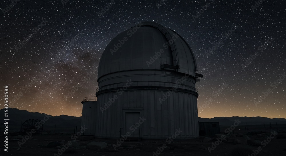 Obraz premium Majestic Observatory under a Starry Night Sky: Astronomy, Space Exploration, Telescopes, Night Photography
