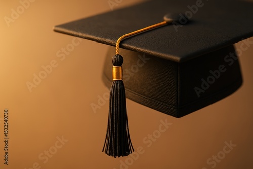 Graduation cap with tassel hanging from top, symbolizing academic