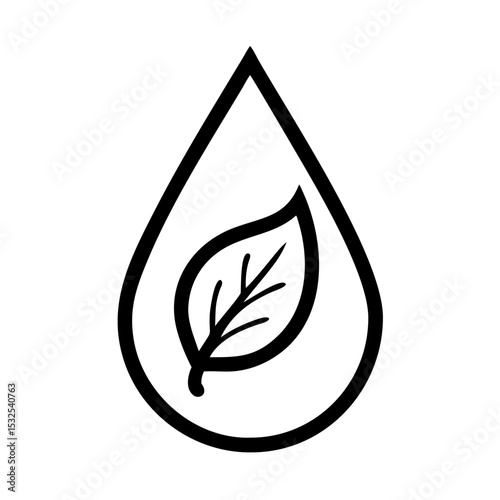 Minimalist Water Droplet and Leaf – Sustainability Icon