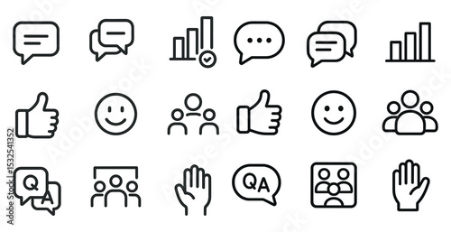 Communication and networking line icons set – outline, linear, messaging and chat symbols