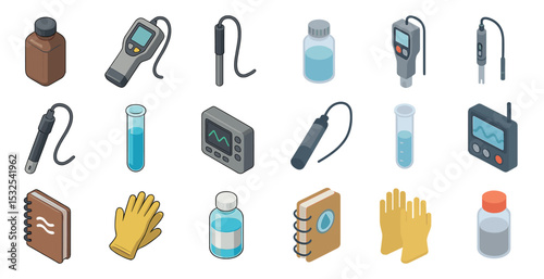 Laboratory equipment isometric icons set – science, research, analysis symbols