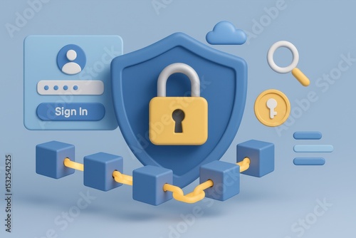Digital security concept with shield, lock, and login interface