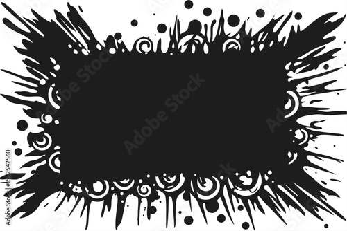Black Abstract with Drips, Swirls, and Dots for Creative Design Projects