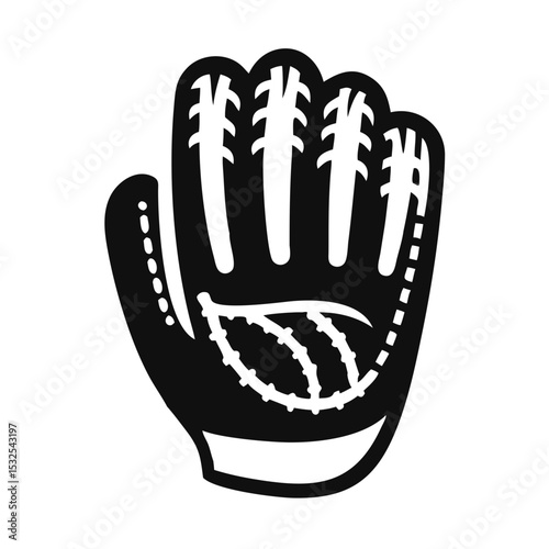 Outlined black baseball glove icon with detailed stitching, symbolizing catching gear or sport safety. athletic brand, youth training, sportswear product concept