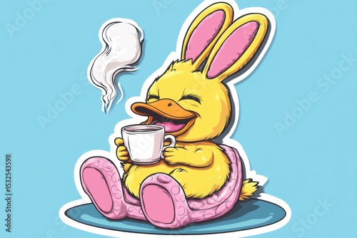 Joyful creature enjoying a warm drink while relaxing on a cozy morning
