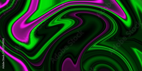 Bright neon green and vivid fuchsia liquid-like waves against a dark, shadowy backdrop. The fluid, organic shapes create a psychedelic and energetic visual