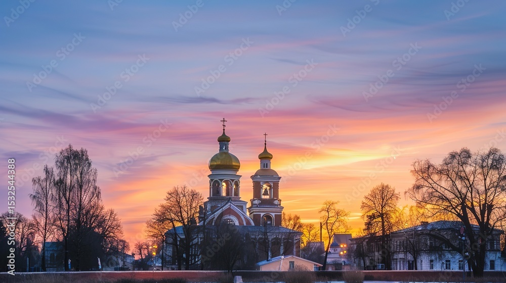 Fototapeta premium The Enchanting Beauty of a Cathedral Under the Golden Sunset