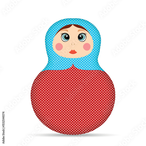 Russian Matryoshka. Traditional Russian folklore dolls with big eyes and lips. Babushka doll with hohloma, traditional painted floral pattern. Hand drawn vector illustration.