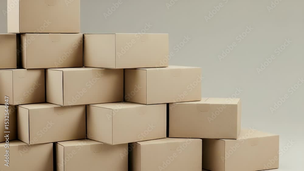 Stacked Brown Cardboard Boxes for Shipping Delivery and Storage on a Beige Background in a Studio Setting with Neutral Lighting Stacked Brown Cardboard Boxes for Shipping Delivery and Storage on a Beige Background in a Studio Setting with Neutral Lighting