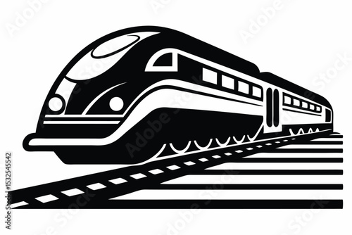 Modern Train Vector Image Black and White Graphic of Railway Travel Illustration