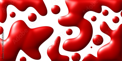 Red Glossy Fluid Abstract Art. Vibrant 3D abstract image featuring glossy red fluid shapes on white background