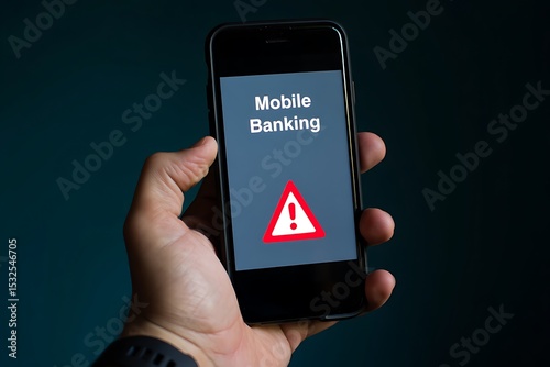 Mobile banking app error warning on smartphone