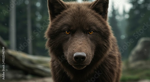 Close-up of a brown wolf in a forest setting