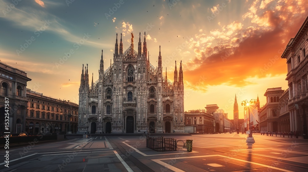 Fototapeta premium The Enchanting Beauty of a Cathedral Under the Golden Sunset