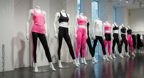 Mannequins display sportswear in a modern retail space