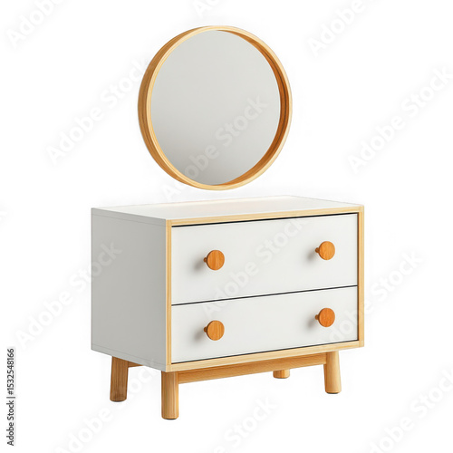 White dresser with mirror illustration on transparent background