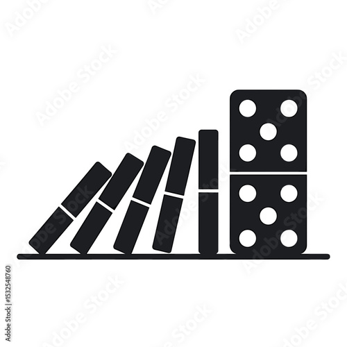 Domino Effect Illustration: A Series of Falling Dominoes in a Chain Reaction, Black and White Vector