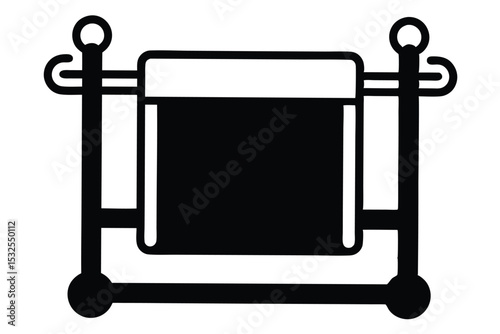 Black and White Silhouette Illustration of a Towel on an Ornate Towel Rack
