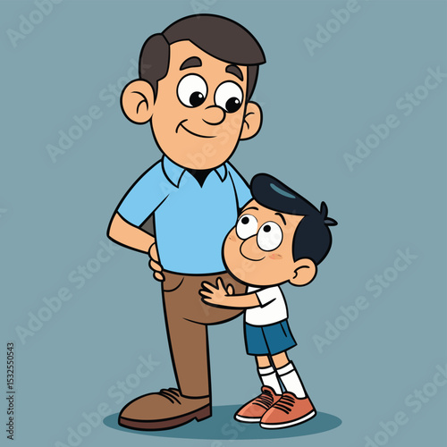 A child hugging father's leg fiercely, showing deep affection and a strong, protective bond.