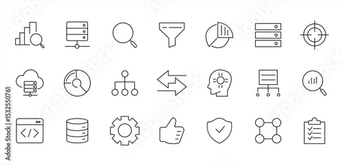 Data analysis thin line icons collection. data analysis, analytics, optimization, editable strokes.
