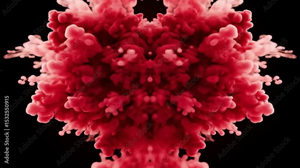 A red heart made of smoke explodes on a black abstract background