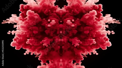 A red heart made of smoke explodes on a black abstract background