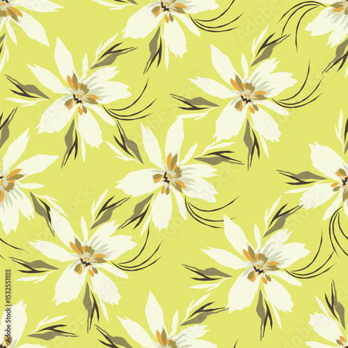 Vintage floral seamless pattern. Trendy painted flower background. Repeating floral patter

