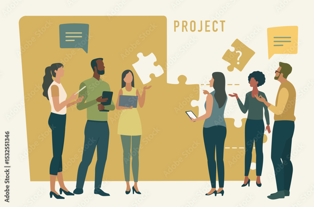 Project development. Teamwork. Vector flat illustration