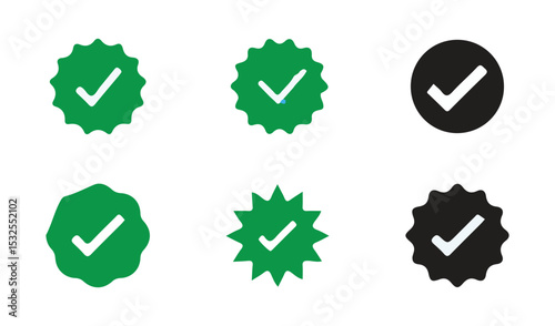 Colorful badge and checkmark icon set. Certification, Award, Approval Symbol. Vector illustration eps