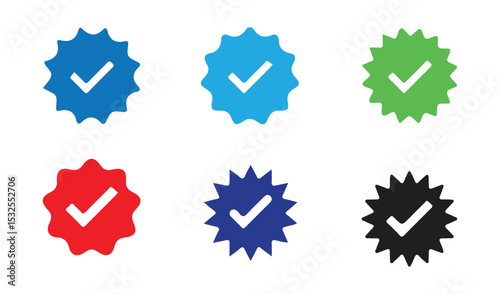 Colorful badge and checkmark icon set. Certification, Award, Approval Symbol. Vector illustration eps