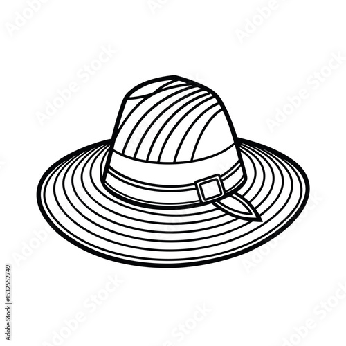 Classic Sun Hat Line Art Vector