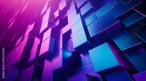 Fototapeta Naklejka Na Ścianę i Meble -  3d rendering of blue and purple abstract geometric background. Scene for advertising, technology, showcase, banner, game, sport, cosmetic, business, metaverse. Sci-Fi Illustration. Product display