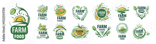 A set of icons for farm products. Hand-drawn vector illustration