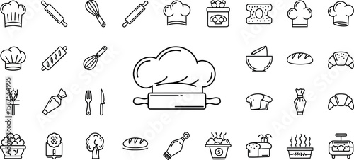 Bakery & Baker Line Art Icon Set - Editable Stroke Pastry & Bread Vector Icons