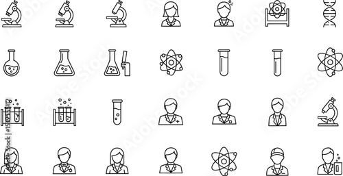 Science & Laboratory Line Art Icon Set - Editable Stroke Vector Icons