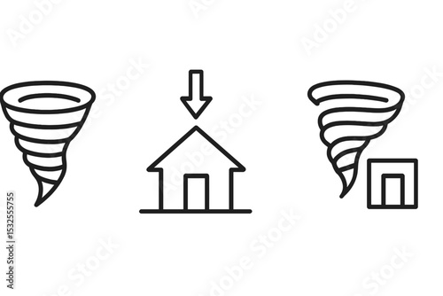 Tornado symbols with house and shelter icons