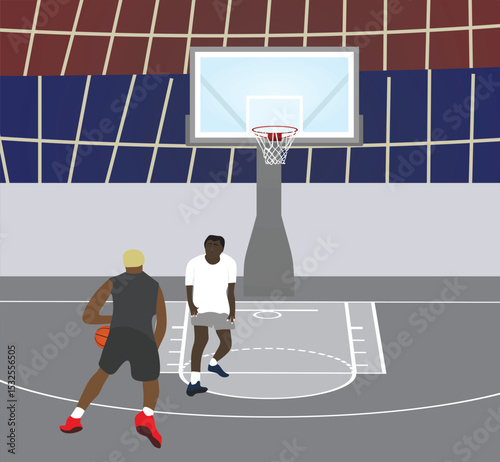 Basketball players play match. vector