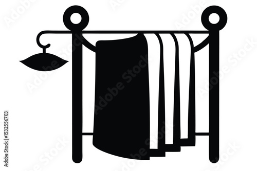 Black and White Silhouette of Towel Rack with Towels and Hanger Graphic
