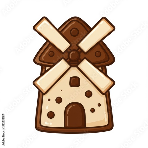 Brown and Beige Cartoon Windmill Cookie Illustration