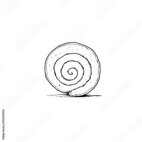 Spiral shell illustration in black and white on a clean background  