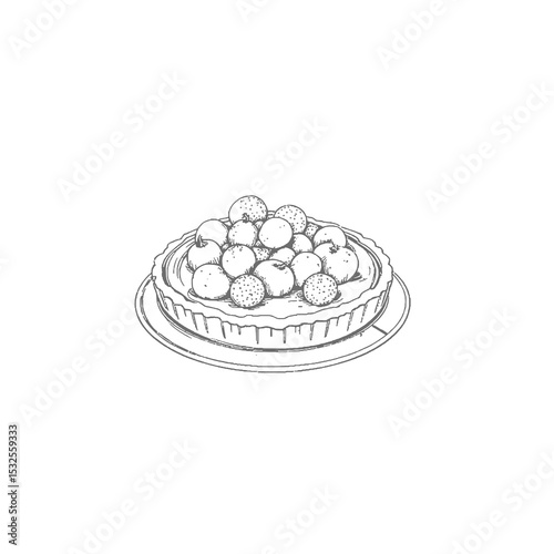 Illustration of a fruit tart with berries on a round plate  